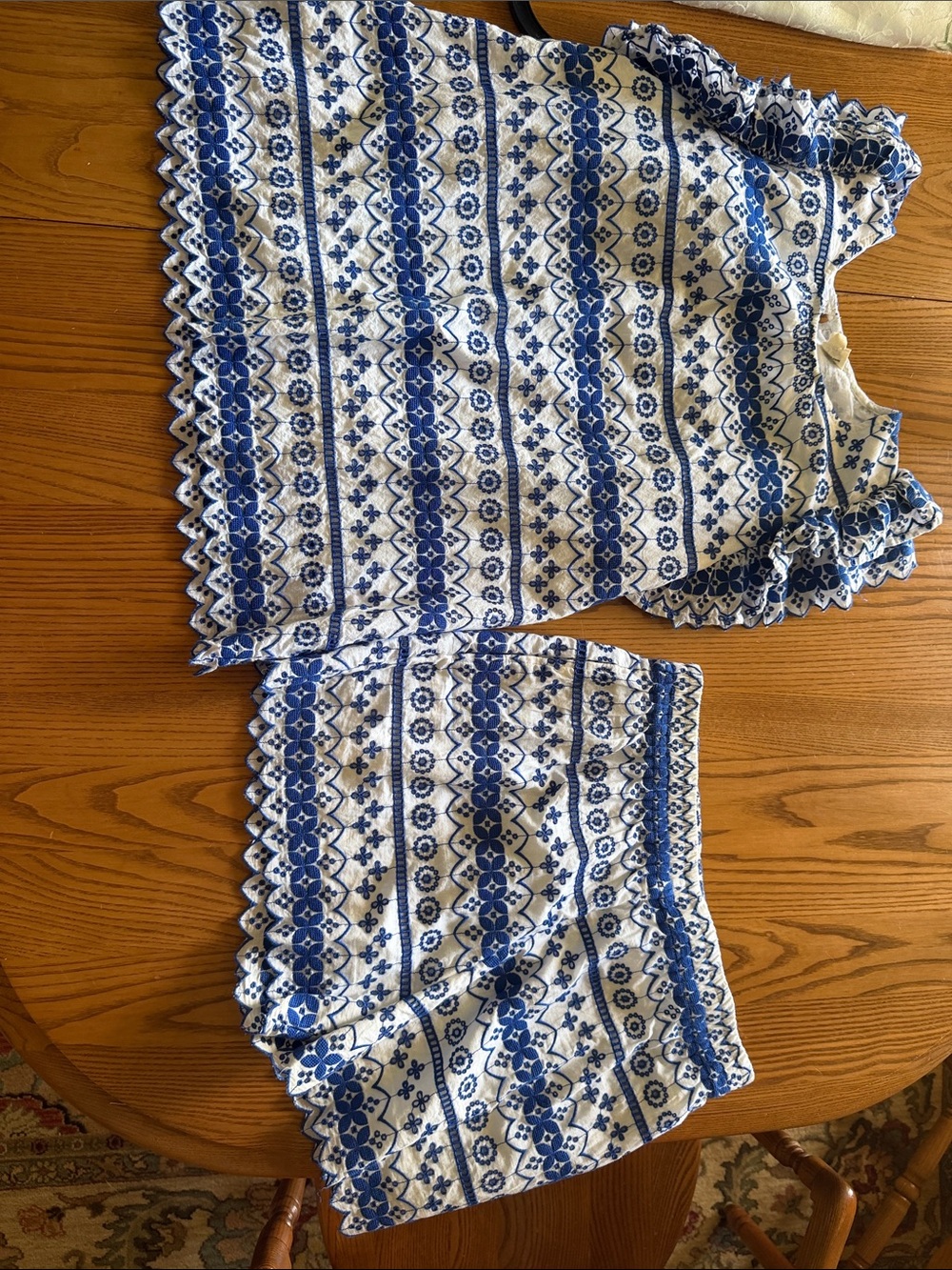 Blue and White Embroidered Two-Piece Set
